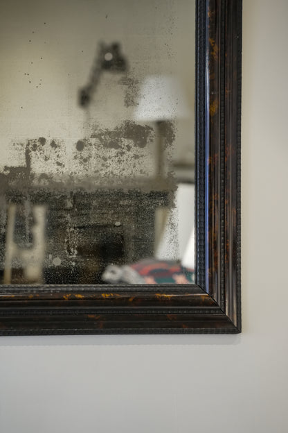 Ebonised & Faux Tortoishell Rippled Framed 18th C Mercury Plate Mirror.