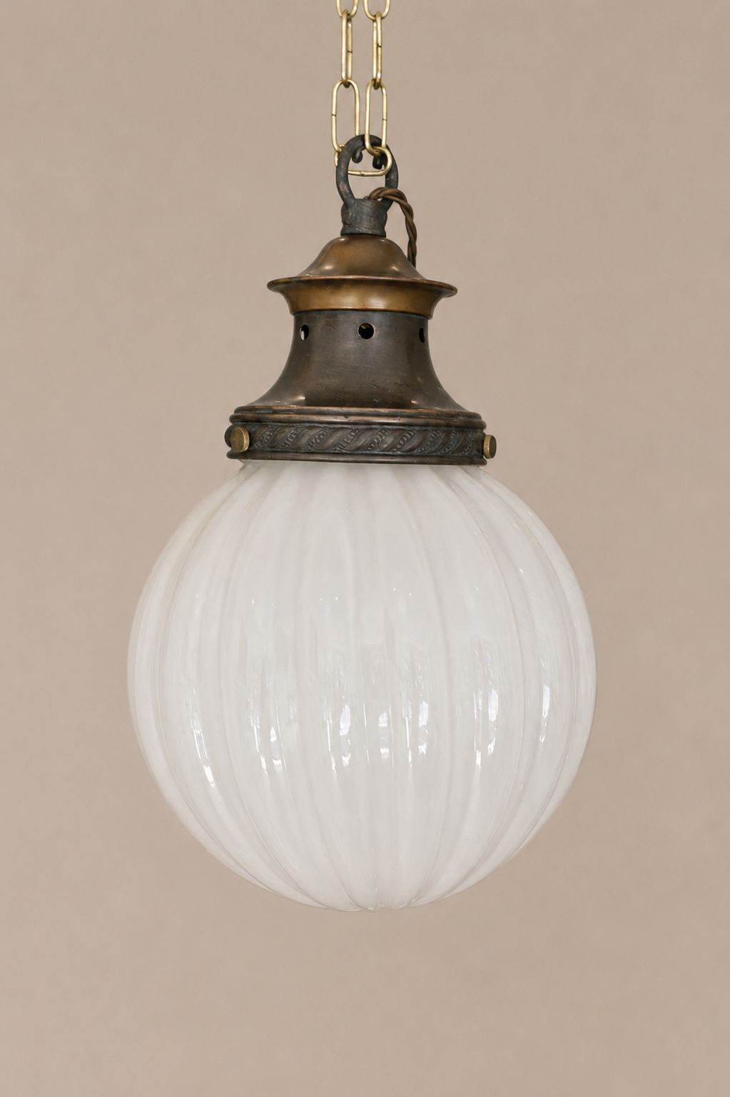 Ribbed Opaline pendant light.