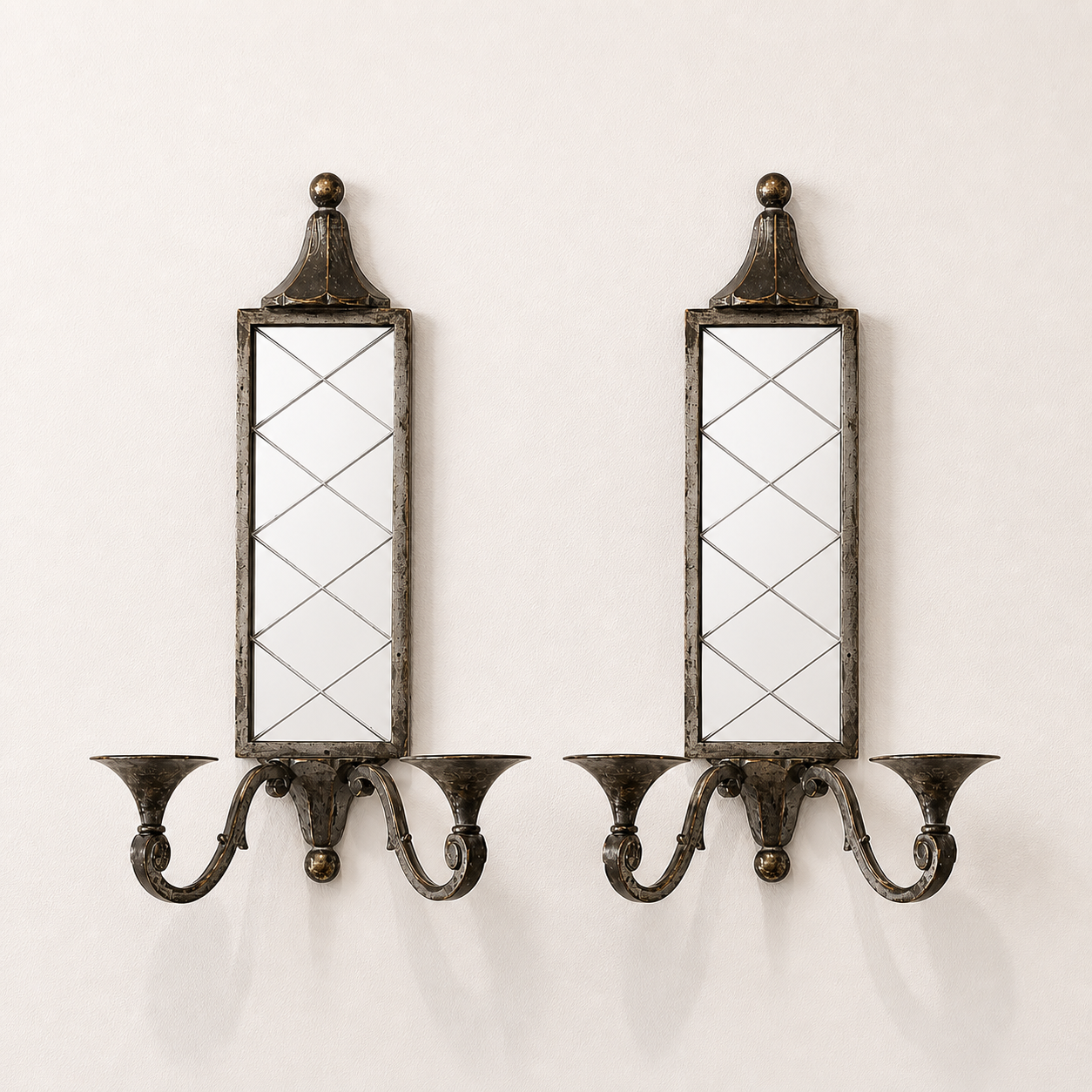 French 1930s mirrored wall scones.