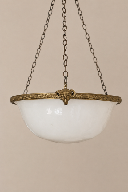 Edwardian Rams Head Opaline Pendant Light (on hold).
