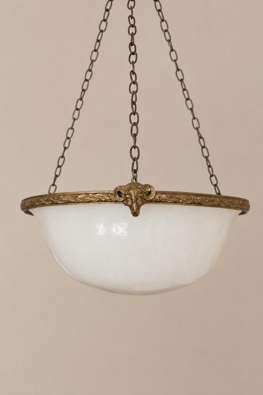 Edwardian Rams Head Opaline Pendant Light