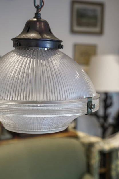 Large Prismatic Holophane Pendant Light.