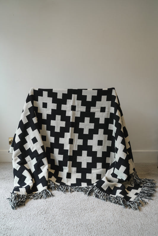 Rare Black & White Welsh Blanket.