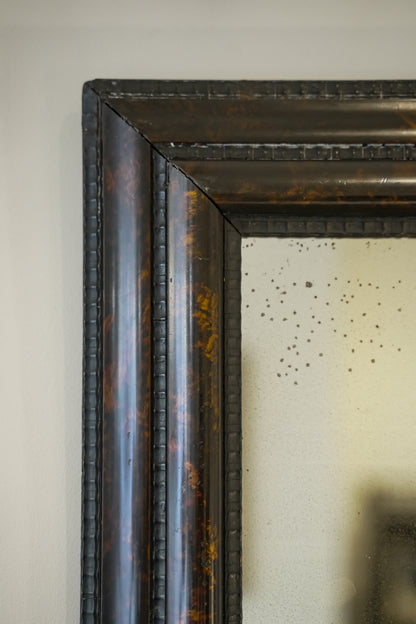 Ebonised & Faux Tortoishell Rippled Framed 18th C Mercury Plate Mirror.