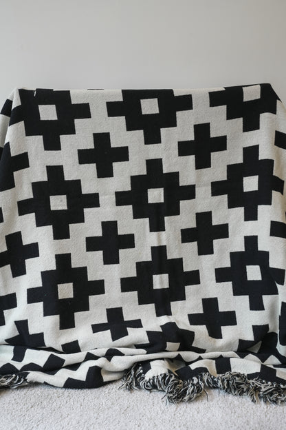 Rare Black & White Welsh Blanket.