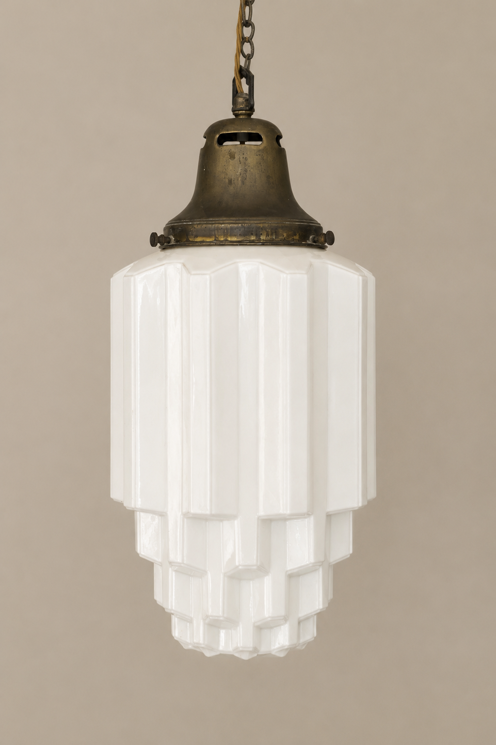 XL Art Deco Opaline Pendant Light.