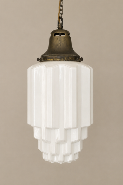 XL Art Deco Opaline Pendant Light.