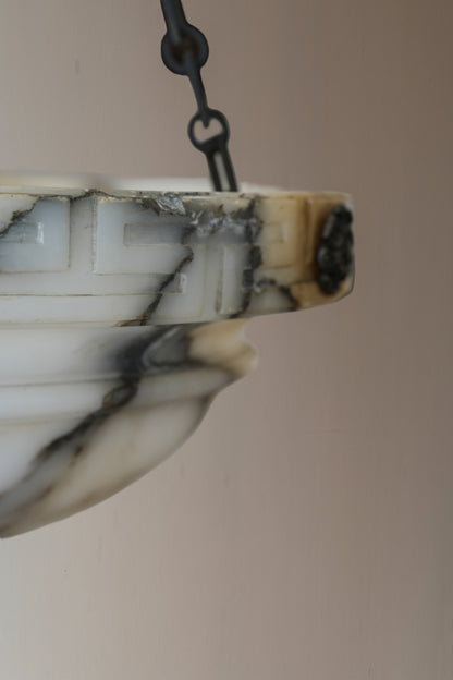 Neoclassical alabaster pendant light.