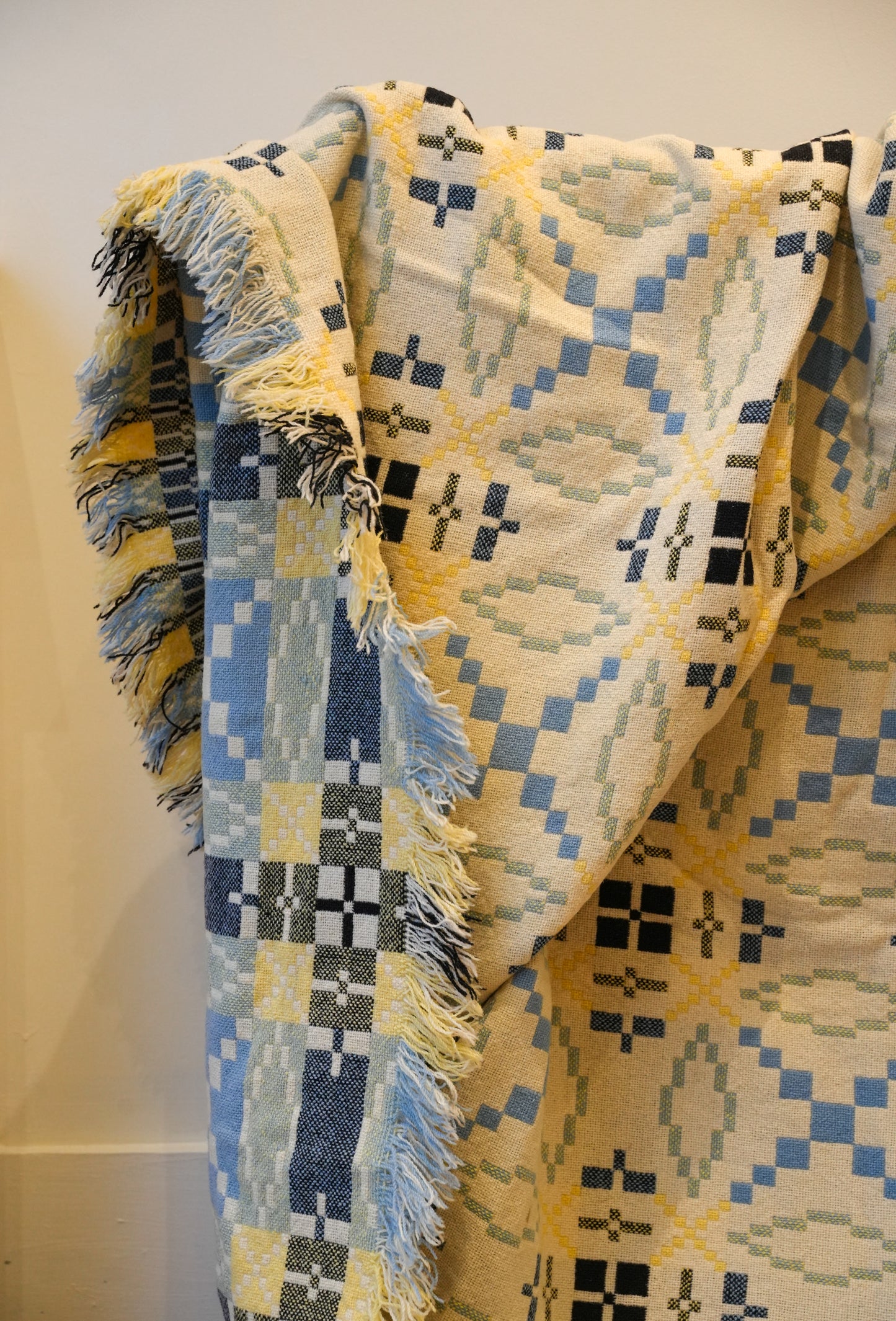 Large Navy & Yellow Derw Mill Welsh Blanket