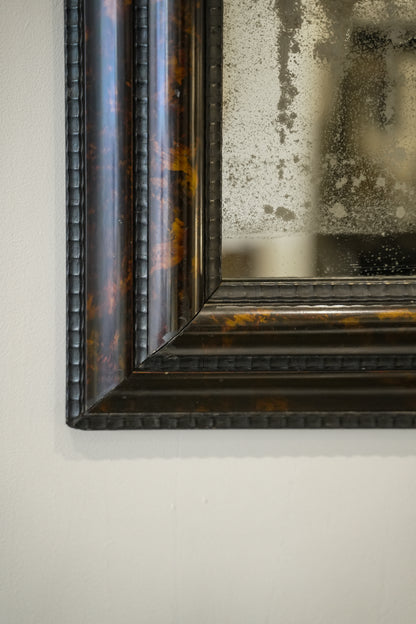 Ebonised & Faux Tortoishell Rippled Framed 18th C Mercury Plate Mirror.
